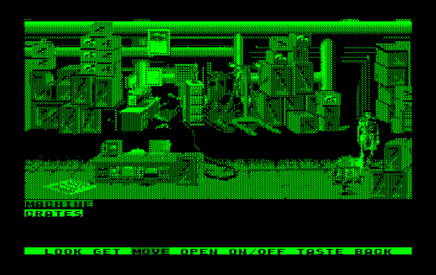 Mean Streets IBM PC/Compatibles Screenshot: Searching a warehouse...