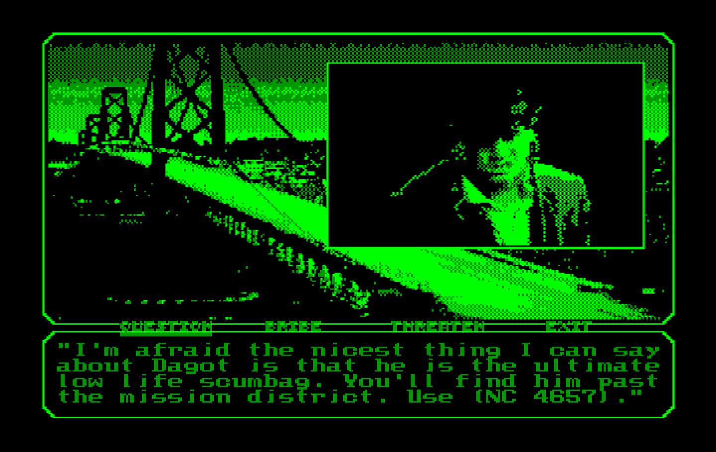Mean Streets IBM PC/Compatibles Screenshot: This guy isn't friendly, but may provide useful info!