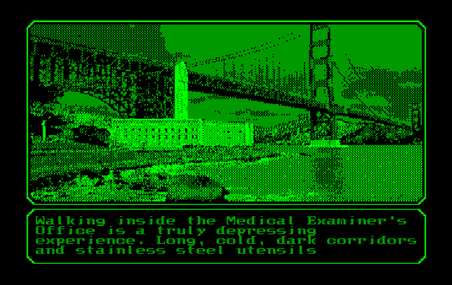 Mean Streets IBM PC/Compatibles Screenshot: Heading to the medical examiners office.