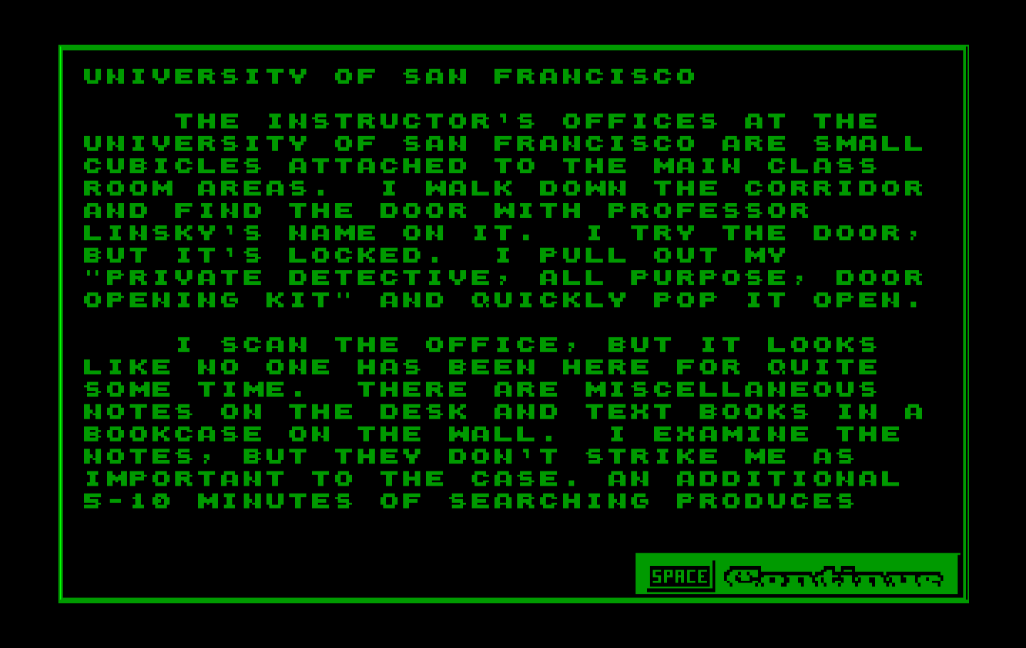 Mean Streets IBM PC/Compatibles Screenshot: Some locations don't have graphics, only text...