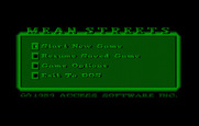 Mean Streets for IBM PC/Compatibles - The main menu.