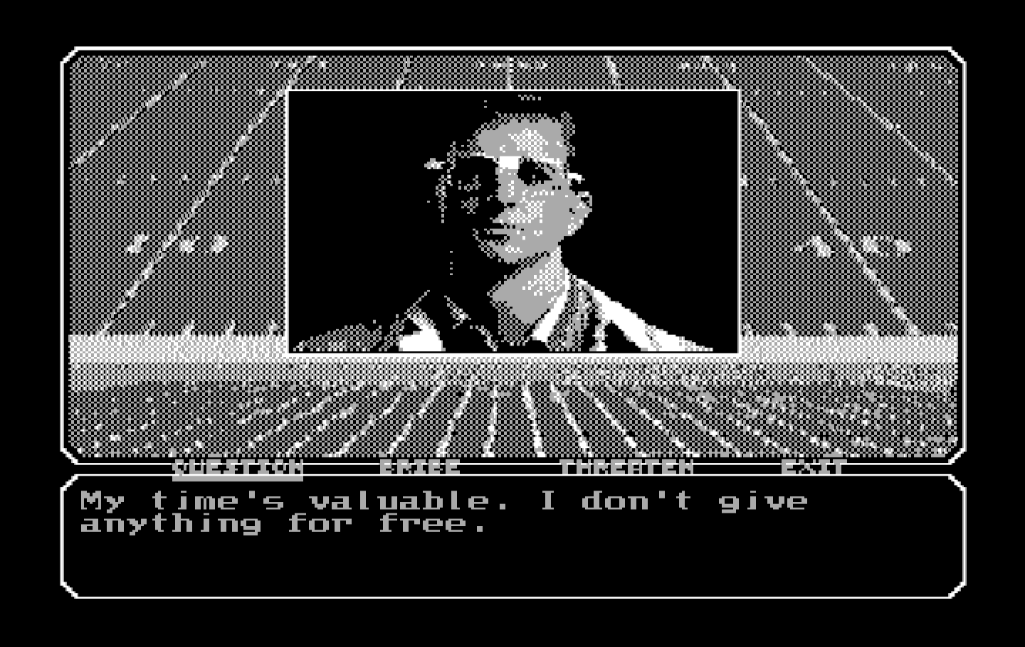 Mean Streets IBM PC/Compatibles Screenshot: Arnold Dweeb doesn't want to help me...