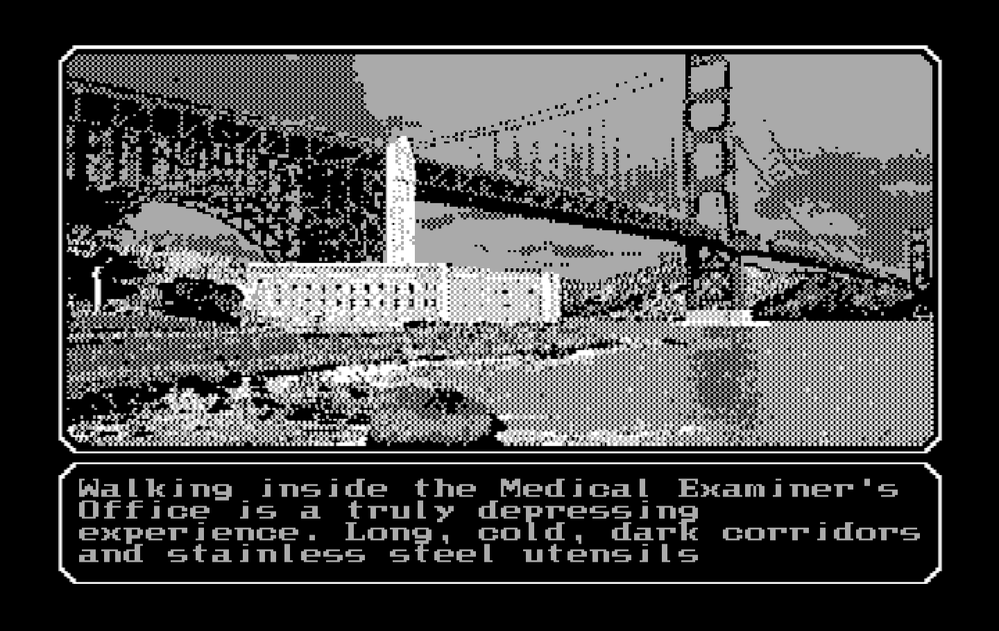 Mean Streets IBM PC/Compatibles Screenshot: Heading to the medical examiners office.
