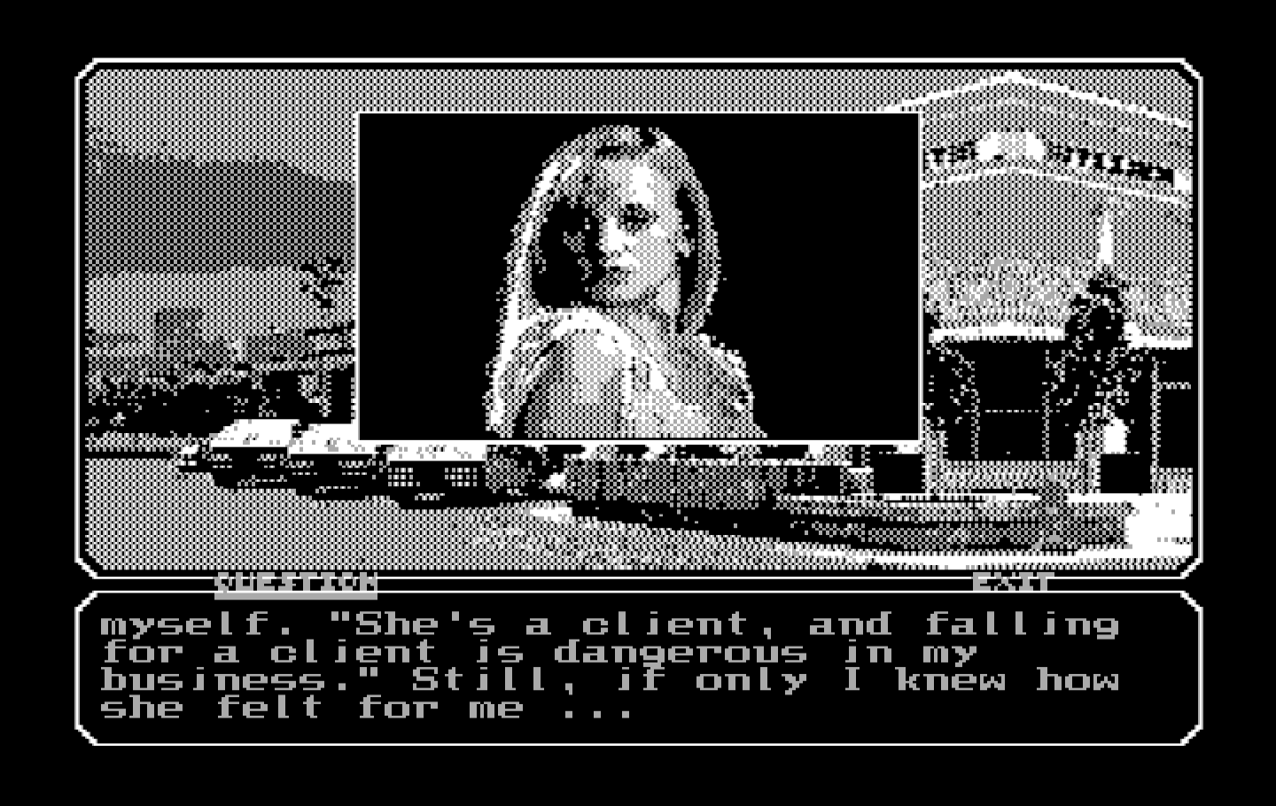 Mean Streets IBM PC/Compatibles Screenshot: About to talk with Sylvia.