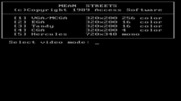 Mean Streets for IBM PC/Compatibles - Video mode selection screen.