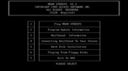 Mean Streets for IBM PC/Compatibles - Startup menu.