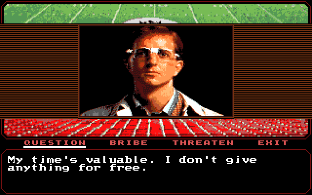 Mean Streets Amiga Screenshot: Arnold Dweeb only helps if you pay him.