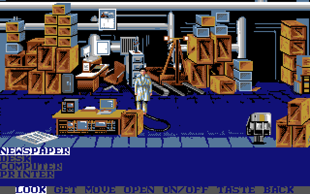Mean Streets Amiga Screenshot: Searching a warehouse...