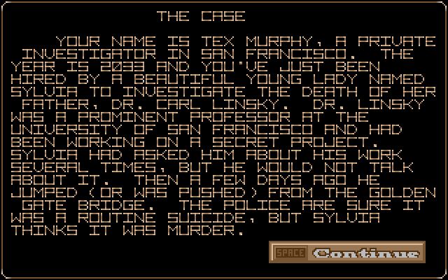 Mean Streets Amiga Screenshot: The case you're tasked with solving...