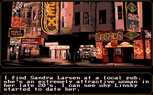 Mean Streets Amiga Screenshot: Searching for Sandra Larsen...