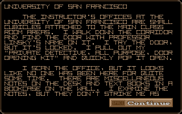 Mean Streets Amiga Screenshot: Some locations only have text.
