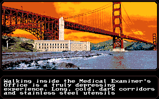 Mean Streets Amiga Screenshot: Heading over to the medical examiner's office.