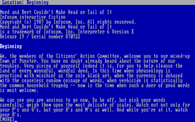 Nord and Bert Couldn't Make Head or Tail of It IBM PC/Compatibles Screenshot: Game start...