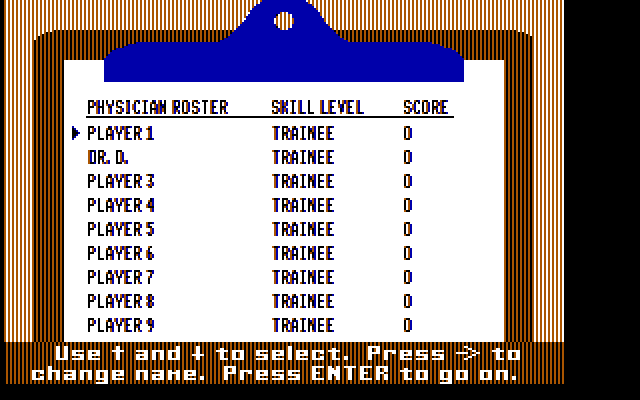 Laser Surgeon: The Microscopic Mission IBM PC/Compatibles Screenshot: Will our next doctor enter and sign in please!