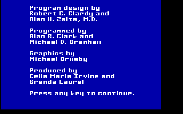 Laser Surgeon: The Microscopic Mission IBM PC/Compatibles Screenshot: Game credits.