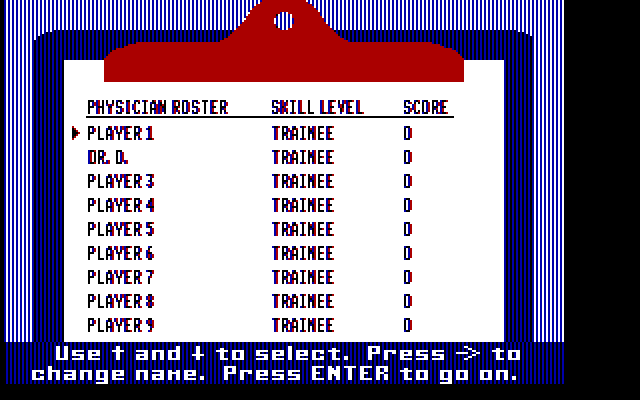 Laser Surgeon: The Microscopic Mission IBM PC/Compatibles Screenshot: The patient roster.