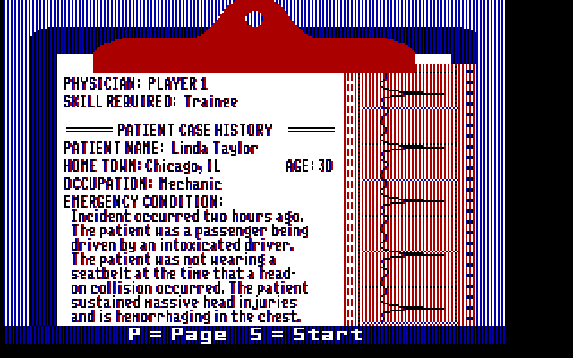 Laser Surgeon: The Microscopic Mission IBM PC/Compatibles Screenshot: Patient history.