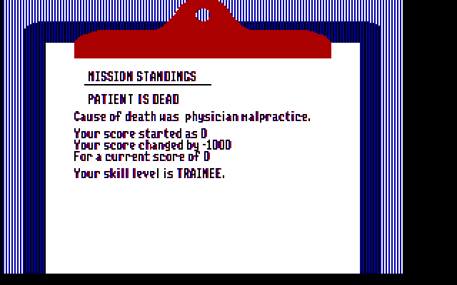 Laser Surgeon: The Microscopic Mission IBM PC/Compatibles Screenshot: Game over!