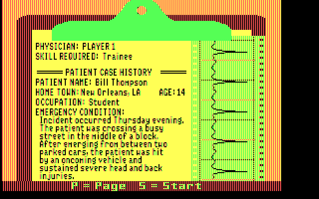 Laser Surgeon: The Microscopic Mission IBM PC/Compatibles Screenshot: Patient history.