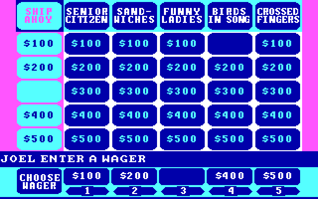 Jeopardy! IBM PC/Compatibles Screenshot: Enter a wager...