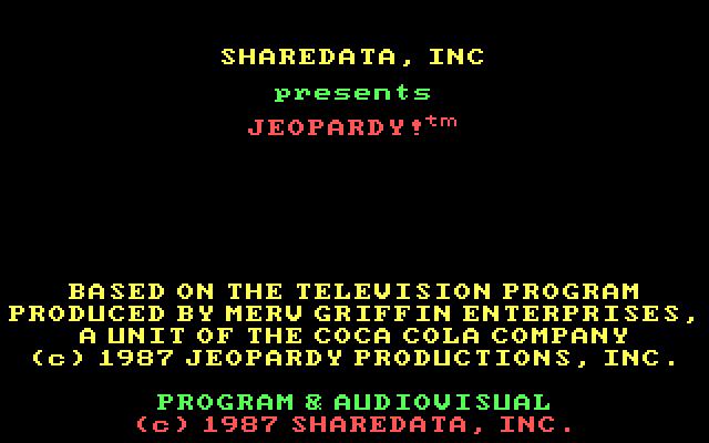 Jeopardy! IBM PC/Compatibles Screenshot: Title and credits.