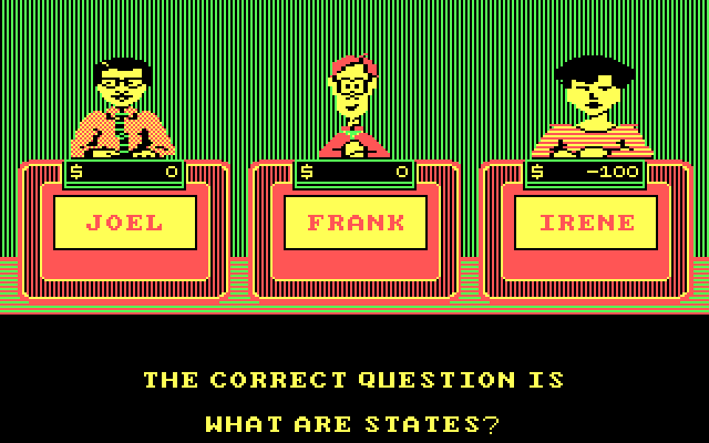 Jeopardy! IBM PC/Compatibles Screenshot: Wrong question provided; here's the correct answer.