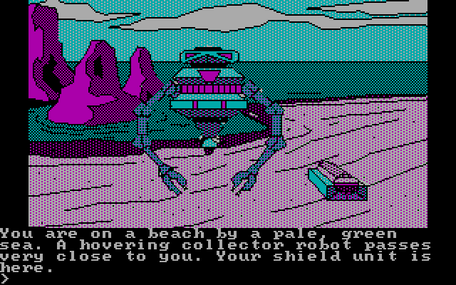 Oo-Topos IBM PC/Compatibles Screenshot: A robot blocks my path...