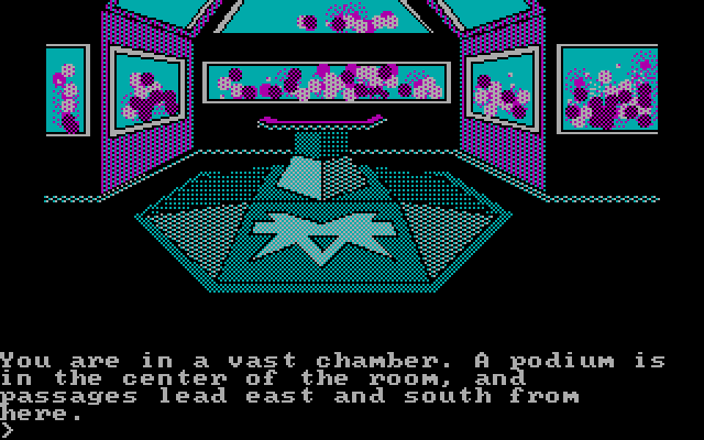 Oo-Topos IBM PC/Compatibles Screenshot: A podium inside a vast chamber...