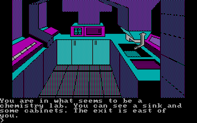 Oo-Topos IBM PC/Compatibles Screenshot: Entering the chemistry lab.