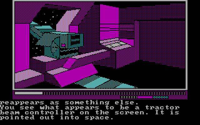 Oo-Topos IBM PC/Compatibles Screenshot: A tractor beam? I better turn that thing off!