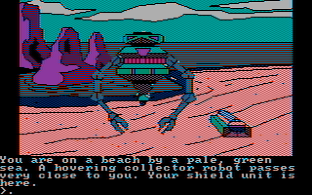 Oo-Topos IBM PC/Compatibles Screenshot: A robot blocks my path!