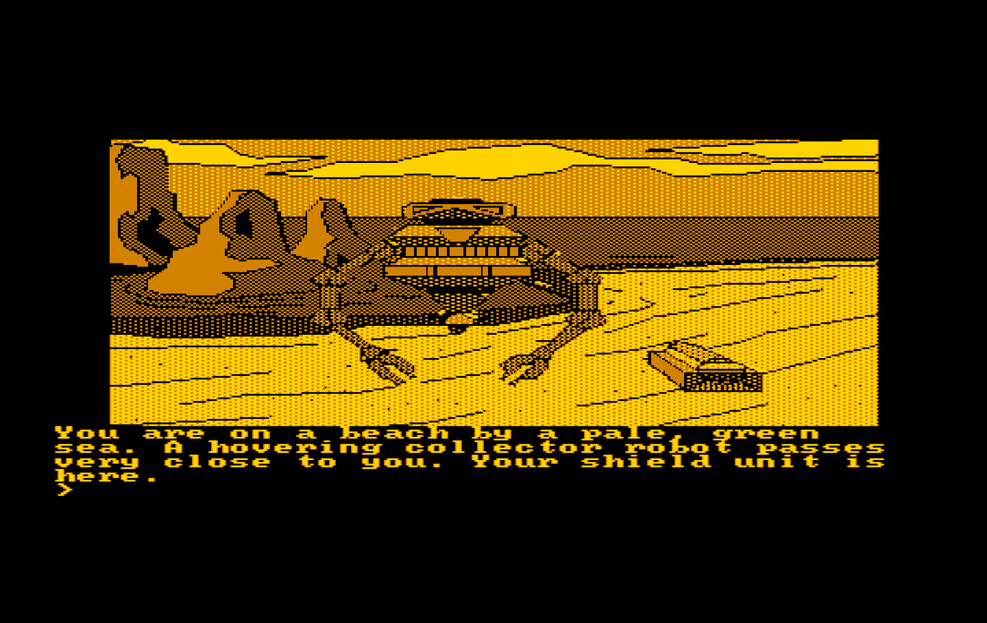 Oo-Topos IBM PC/Compatibles Screenshot: A robot blocks my path!