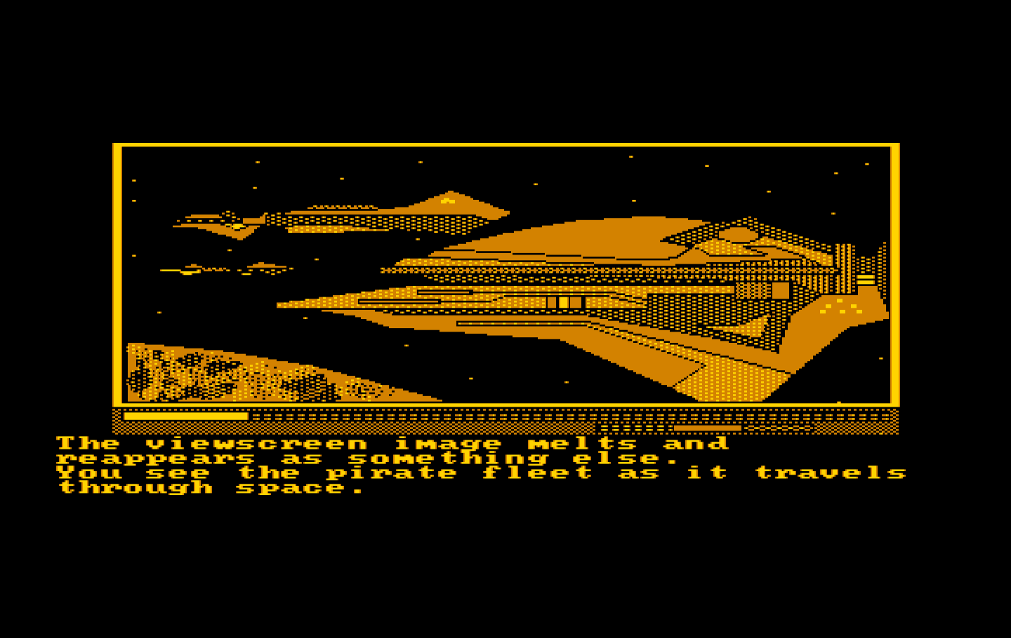 Oo-Topos IBM PC/Compatibles Screenshot: A pirate fleet traveling through space!