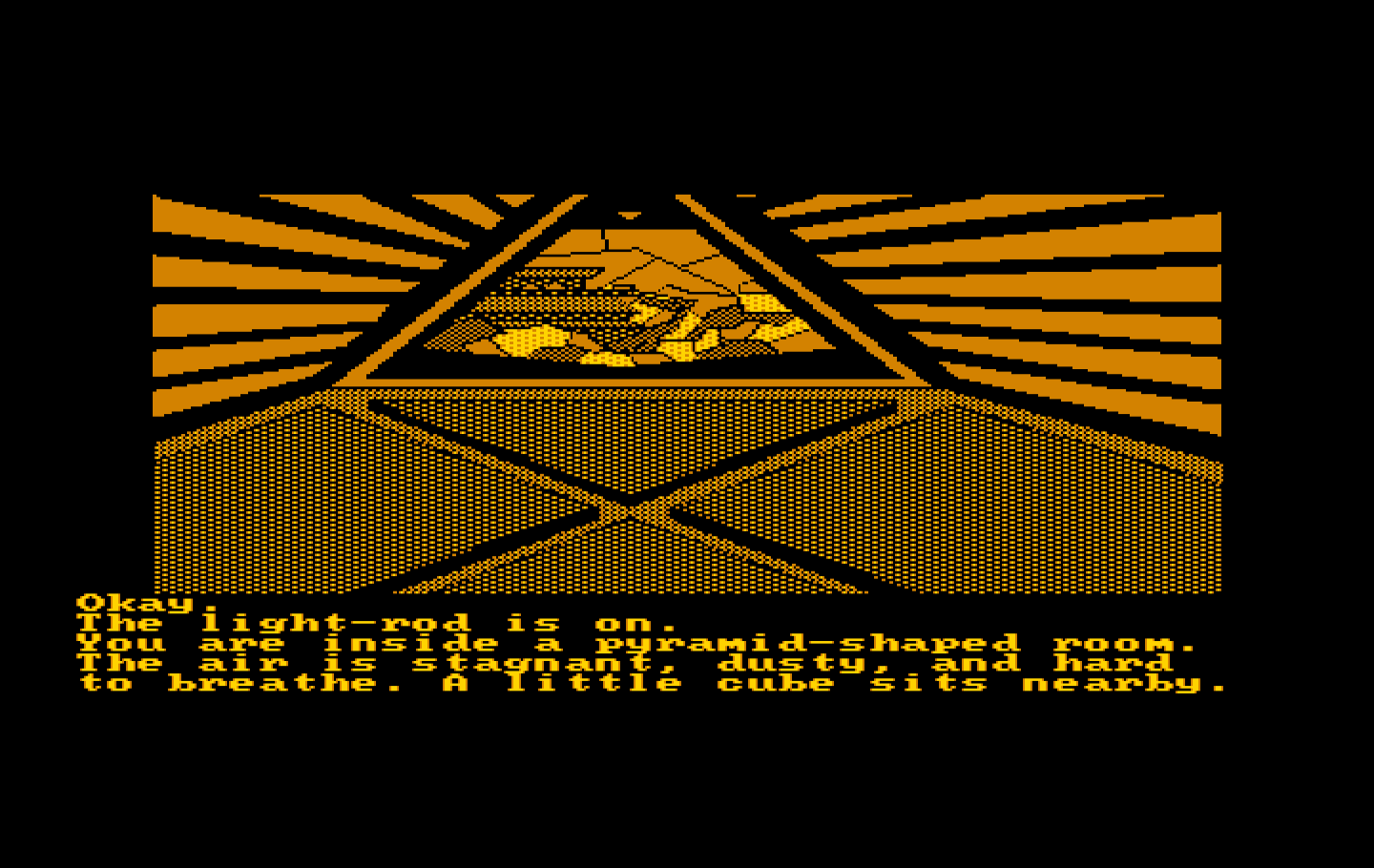 Oo-Topos IBM PC/Compatibles Screenshot: Entering a pyramid shaped room...