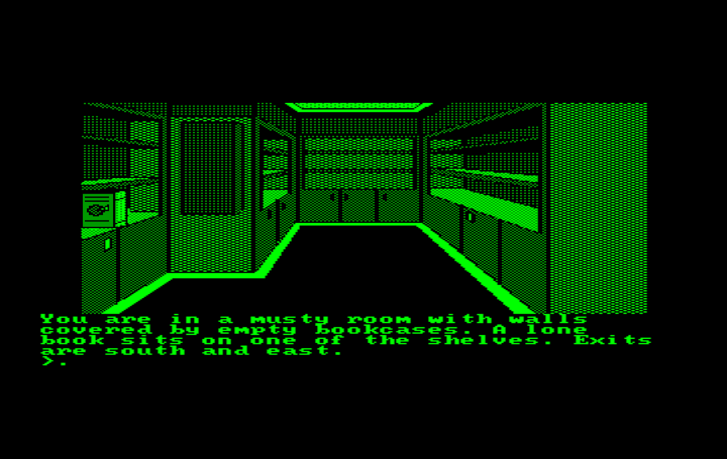 Oo-Topos IBM PC/Compatibles Screenshot: This room is rather musty with one, lone book...