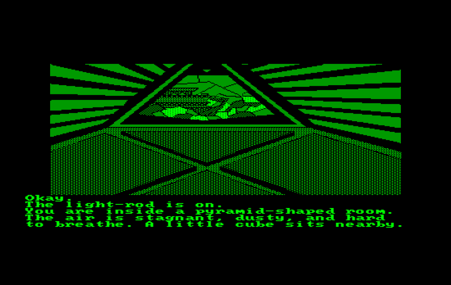 Oo-Topos IBM PC/Compatibles Screenshot: Entering a pyramid shaped room...