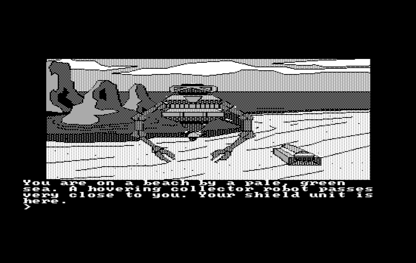 Oo-Topos IBM PC/Compatibles Screenshot: A robot blocks my path!