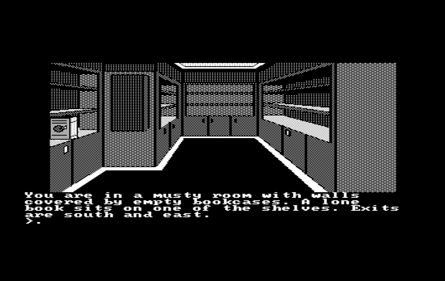 Oo-Topos IBM PC/Compatibles Screenshot: This room is rather musty with one, lone book...