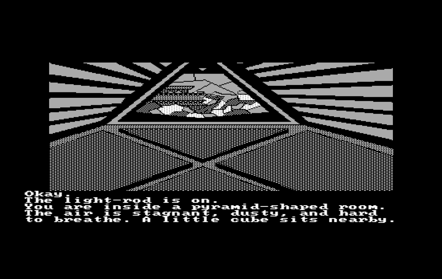 Oo-Topos IBM PC/Compatibles Screenshot: Entering a pyramid shaped room...