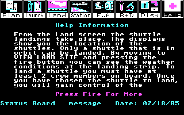 Project: Space Station IBM PC/Compatibles Screenshot: One of many help screens.