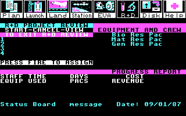 Project: Space Station IBM PC/Compatibles Screenshot: Performing some R & D.