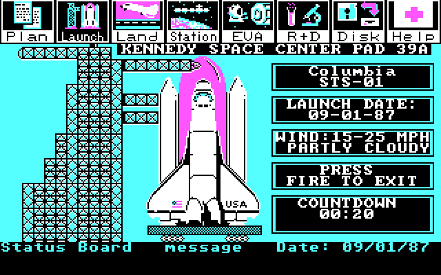 Project: Space Station IBM PC/Compatibles Screenshot: The shuttle launch screen.