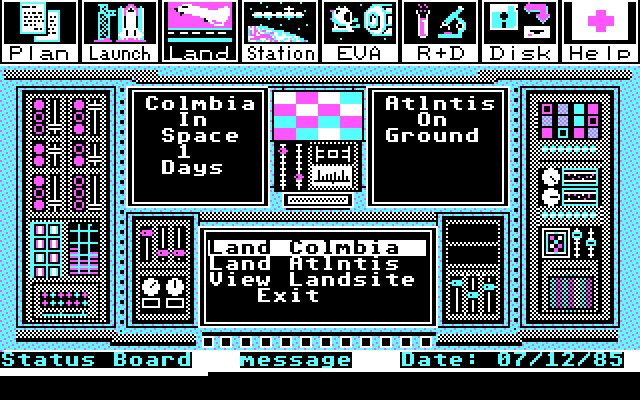 Project: Space Station IBM PC/Compatibles Screenshot: The landing menu.