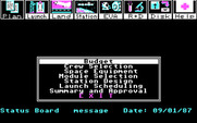 Project: Space Station for IBM PC/Compatibles - The planning menu.