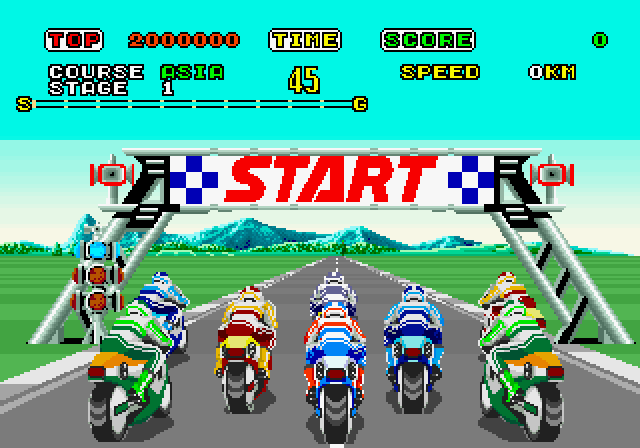 Super Hang-On Arcade Screenshot: Starting at a medium difficulty stage.