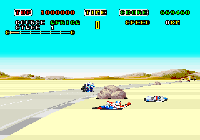 Super Hang-On Arcade Screenshot: A crash! This will cost a lot of precious time!