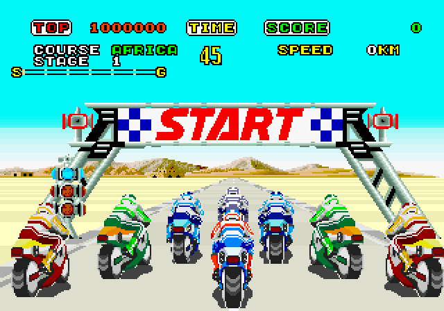 Super Hang-On Arcade Screenshot: Starting on the easy track...