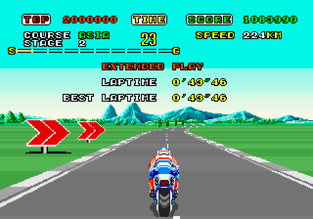 Super Hang-On Arcade Screenshot: I reached a checkpoint, so more time is awarded.