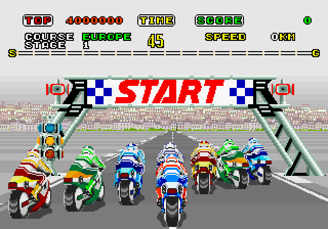 Super Hang-On Arcade Screenshot: Time to start a difficult track!