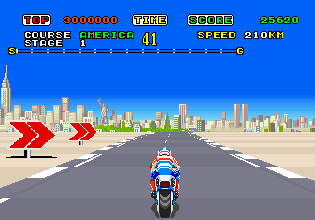 Super Hang-On Arcade Screenshot: Starting one of the more difficult tracks!